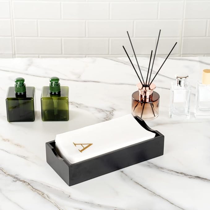 Luxenap 15.8 X 7.9 Inch Linen-Feel Guest Towels, 50 Lettered Hand Towels - Gold Letter 'A', Sans Serif Font, White Paper Dinner Napkins, airlaid, For Restrooms And Tables - Restaurantware