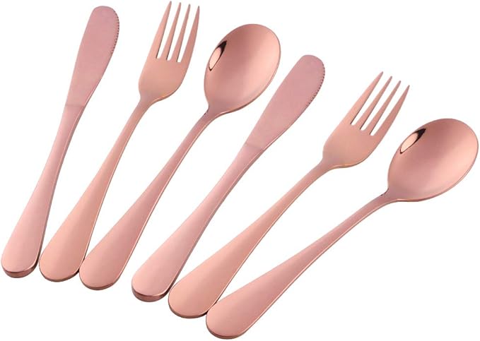 Flatware Silverware sets, 6pcs 18/8 Stainless Steel Cutlery Serving for 2, BPA-free Dinner Knife, Fork, Spoon Kitchen Utensils, Mirror Polished (Rose Gold-2)
