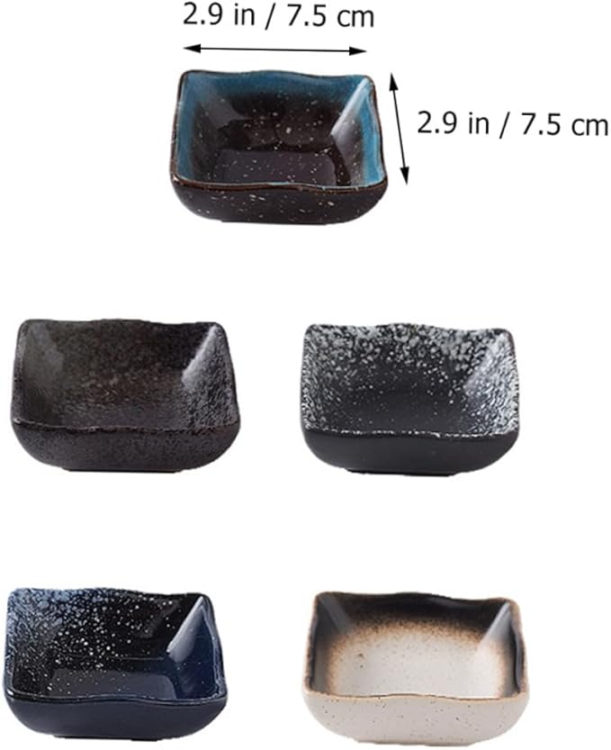 5pcs Japanese Style Ceramic Sushi Plate Multi-functional Snack Plates for Dipping Sauces Appetizers and Desserts Random Colors and
