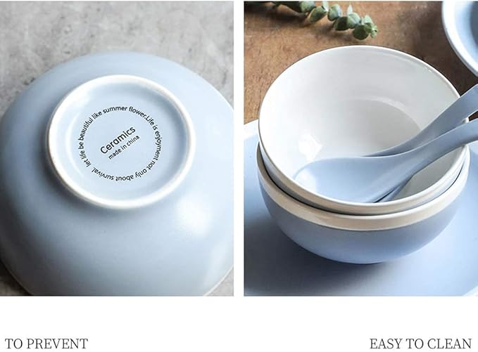 Elegant China Dinnerware Set,Dinner Plate Ceramics Dinner Sets, 38 Pieces Matte Blue and White Border Porcelain Combination Set Bowl Dish Mug | Nordic Style Hotel Dinnerw