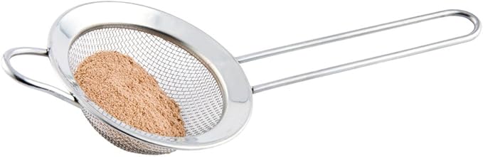 Restaurantware Met Lux 7.6 Inch Mesh Strainer 1 Corrosion-Resistant Mesh Seive - Ergonomic Handle Built-In Hook Stainless Steel Quinoa Strainer For Separating Seeds And Dusting Powdered Sugar