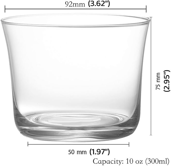Set of 6 Drinking Glasses - 10oz Clear Cups for Cocktails, Iced Coffee, Tea, Soda, Whiskey and Beer