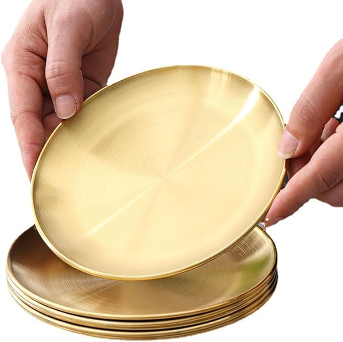 6 Pcs 5.5 Inch Round Trinket Tray Metal Serving Trays Towel Storage Dish Plate Tea Fruit Trays Cosmetics Jewelry Plate Small Decorative Storage Tray Silver