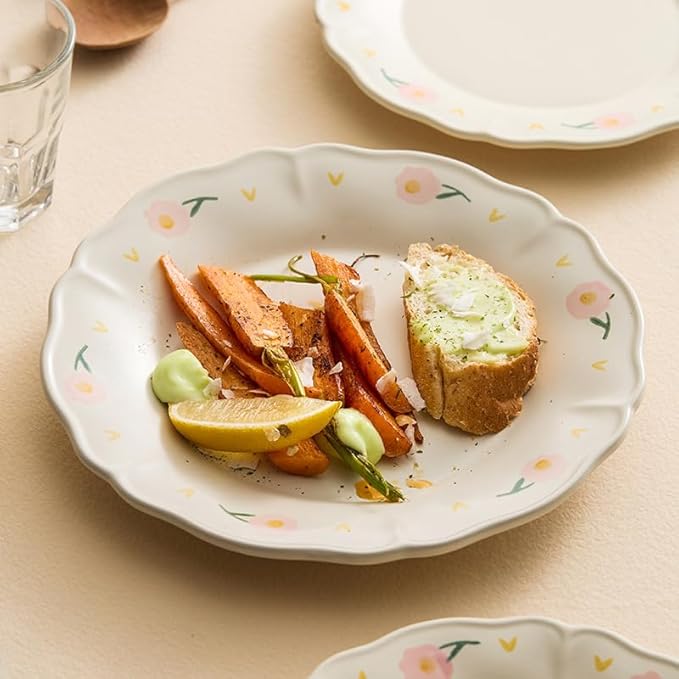 Dipping Bowls Lace Ceramic Plate, Creative Dinner Plate, Flat Plate, Breakfast Plate Appetizer Bowls,One Color-S (One Color S)