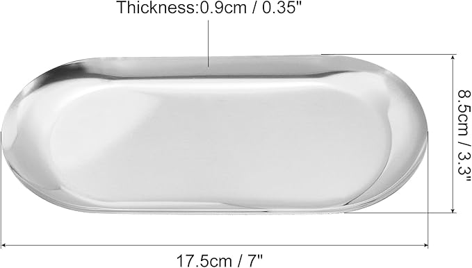 uxcell 6pcs Stainless Steel Decorative Trays, Bathroom Trays, Makeup Cosmetic Trays, Small Serving Trays for Candles Dessert Tray(Silver, 7 x 3.3 Inch)
