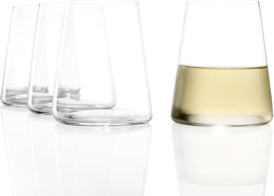 Stölzle Lausitz White Wine Tumblers Power 4-Piece Set, 13 1/2 oz – Modern Stemless Crystal Wine Glasses for Maximum Aroma – Durable & Dishwasher Safe, Made in Germany