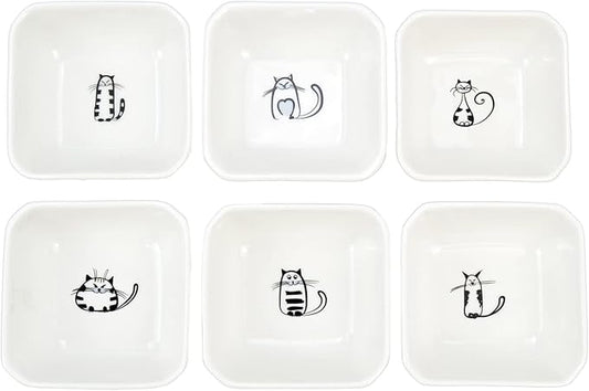 SOCOSY Super Cute Cat Ceramic Sauce Dish/Seasoning Dish/Sushi Soy Dipping Bowl/Appetizer Plates/Serving Dish for Kitchen Home(Set of 6)