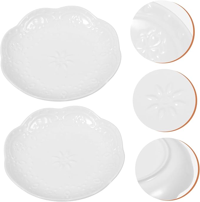 HEALLILY 2pcs White Ceramic Appetizer Plates Floral Butterfly Relief Design Small Sauce Dish for Dipping and Snacks for Desserts and Serving