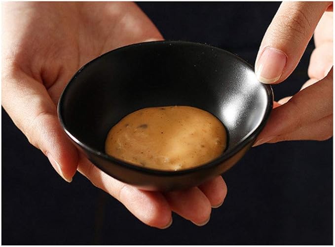 Matte Ceramic Dipping Sauce Dishes,Black Sushi Soy Sauce Dipping Bowls Appetizer Plates with Irregular Edge Side Dish for Kitchen Home Housewarming (Black)