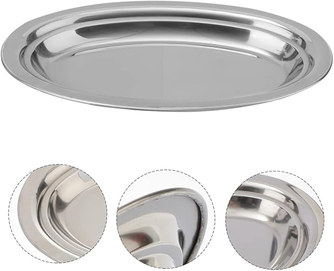 GLEAVI 2pcs Stainless Steel Serving Trays Dinner Plates Fish Steaming Plate Food Storage Elegant Kitchenware