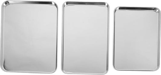 Cabilock 3pcs Robust Stainless Steel Grill Pan Multi-purpose Baking Tray for Dinner Trays Serving Appetizer Platters