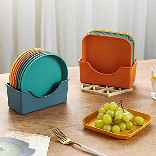 Plastic Serving Plates, Set of 4, Small Appetizer and Snack Dishes (orange, square)