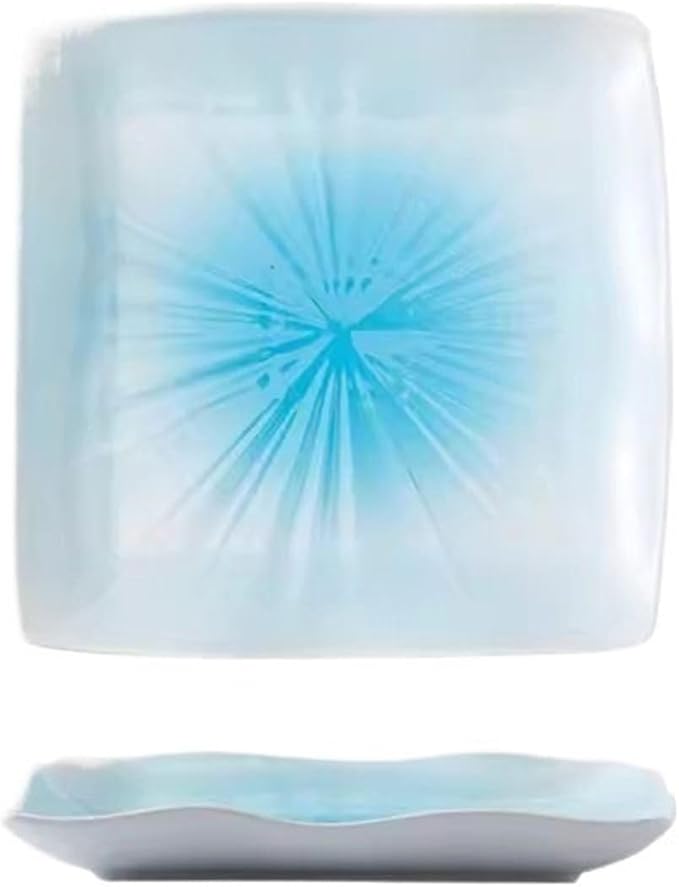 Dinner Plates Steak Plate Simple Square Ceramic Plate Creative Household Vegetable Plate Hotel Restaurant Tableware Serving Dishes(Blue,11 inch)