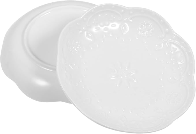 GLEAVI 2pcs Multi-function Salad Ceramic Plate Dipping Bowl Sauce Bowl Decorative Plate Serving Appetizer White