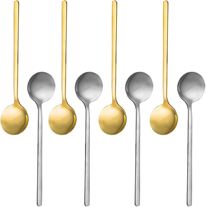 Pack of 8, Gold & Silver Plated Stainless Steel Espresso Spoons, findTop Mini Teaspoons Set for Coffee Sugar Dessert Cake Ice Cream Soup Antipasto Cappuccino, 5.3 Inch