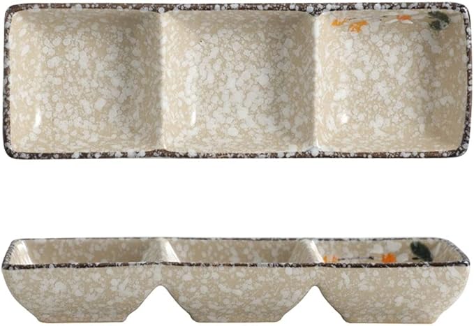 Salad plate Soy Sauce Dish Ceramic Sauce Dish 3 Compartment Appetizer Serving Tray Rectangular Divided Dip Bowls for Sushi Ketchup Dessert Appetizer Seasoning Dishes Plastic plate ( Size : 9.45x3.39x1
