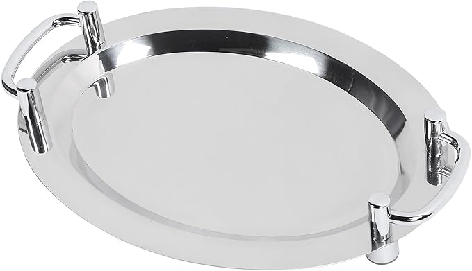 Stainless Steel Serving Tray,Mirrored Silver Tray Bright Mirror Finish Serving Tray with Handle for Hotel Restaurant Banquet Wedding - Elegant and Durable Platter (Egg Shape (Length 15.35in))