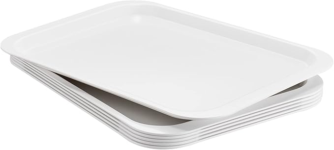Melamine Serving Trays White 15x10.6 Inch Rectangle Cafeteria Fast Food Trays Breakfast Lunch Dinner Trays for Eating Set of 6,PFW-15106-06
