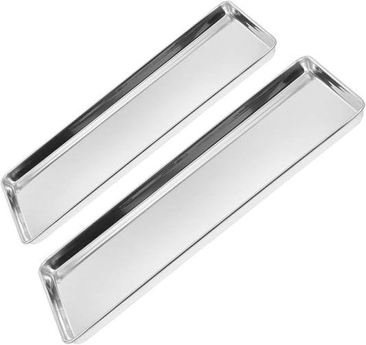 Alipis 2pcs Stainless Steel Dinner Plate Rectangular Serving Tray Large Food Tray Modern Snack Plate for Home Hotel Party