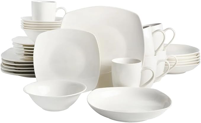 30 Piece White Porcelain Dinnerware Set for 6, Full Table Service, Ceramic Tableware Kit for Kitchen, Dining, Banquet (White)