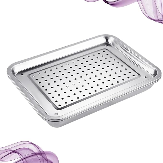 Square Stainless Steel Serving Tray for Tea, Coffee, Snacks, Silver Organizer Plate for Kitchen, Bathroom, Dining Table, Restaurant Use, Multipurpose Metal Utility