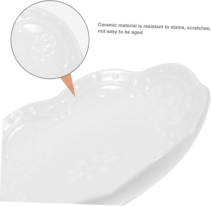 2pcs Ceramic Sauce Dishes Dipping Bowl Embossed Porcelain Appetizer Plates White Style