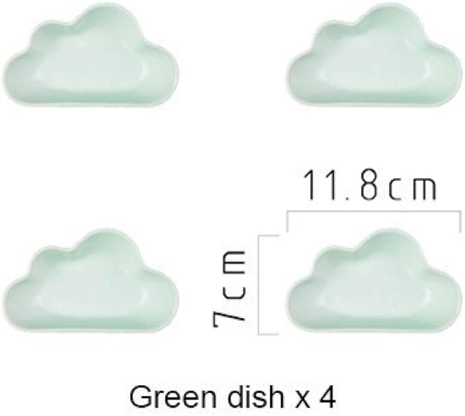 plate2 PCS 4 PCS Ceramic Color Clouds Plate Porcelain Rain Tray Matt Smooth Plates Cute-Green cloud4