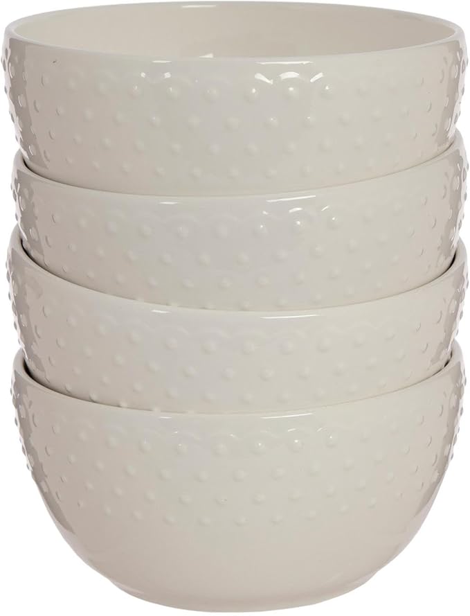 Hobby Lobby Hobnail Ceramic Dinnerware, White Glossy Finish, Set of 4 (6" Bowl)
