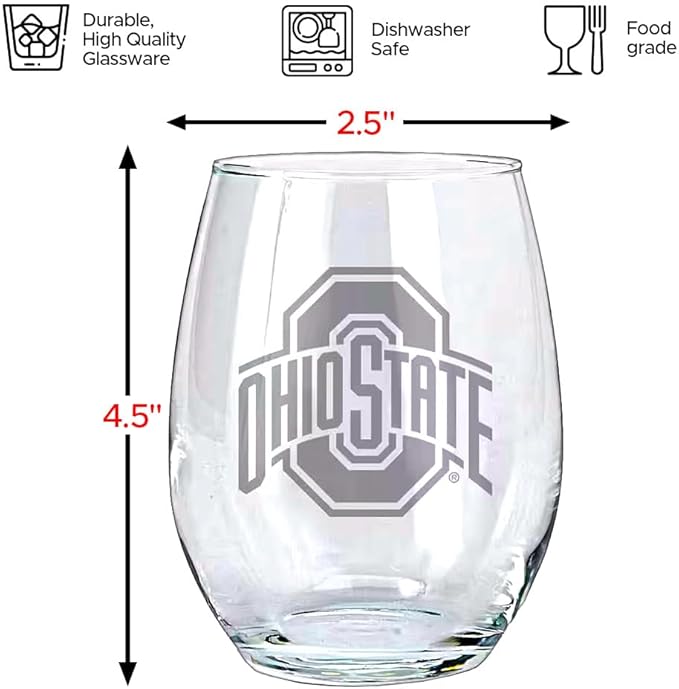 Ohio State Buckeyes Etched Satin Frost Logo Wine or Beverage Glass Set of 2