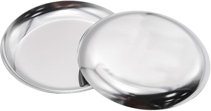 Pine & Linen 2 Pcs Silver Jewelry Dish, 4 Inch Stainless Steel Trinket Tray Decorative Plate, Small Serving Tray for Home Decor/Decor Enthusiasts