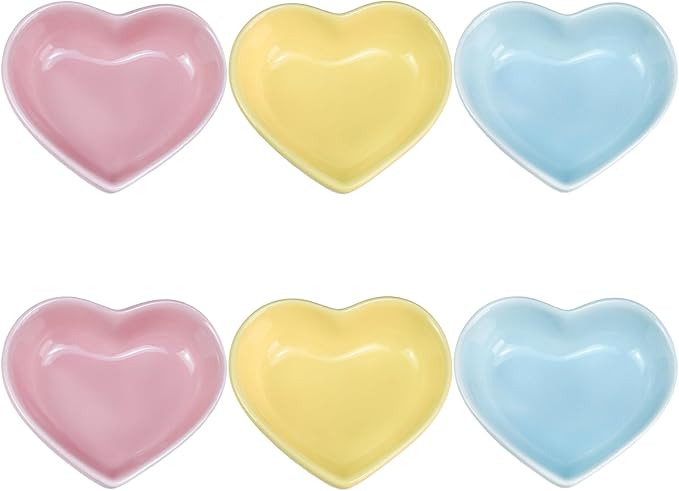 Gaolinci Heart-Shaped Multipurpose Ceramic Sauce Dish Seasoning Dishes Sushi Dipping Bowl Appetizer Plates Serving Dish Saucers Bowl(Set of 6), Multiple Colour
