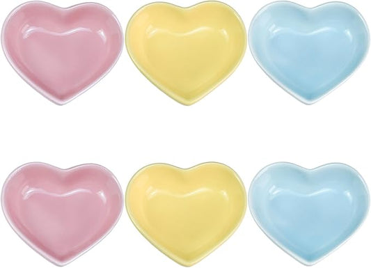 Gaolinci Heart-Shaped Multipurpose Ceramic Sauce Dish Seasoning Dishes Sushi Dipping Bowl Appetizer Plates Serving Dish Saucers Bowl(Set of 6), Multiple Colour