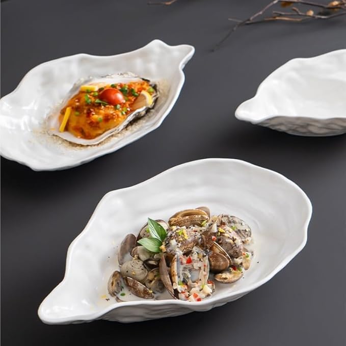 ENGENDER Dish Plate Creative White Ceramic Plate Household Dish Tableware Simple Western Restaurant Fruit Plate Creative Dinner Plates(Large)