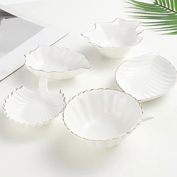 Appetizer Bowls Ceramic Dipping Sauce Dishes Leaf Shape Condiment Dishes Saucers Dipping Bowls Appetizer Plate for Seasoning and Snack (5.12inch) Salad Bowls