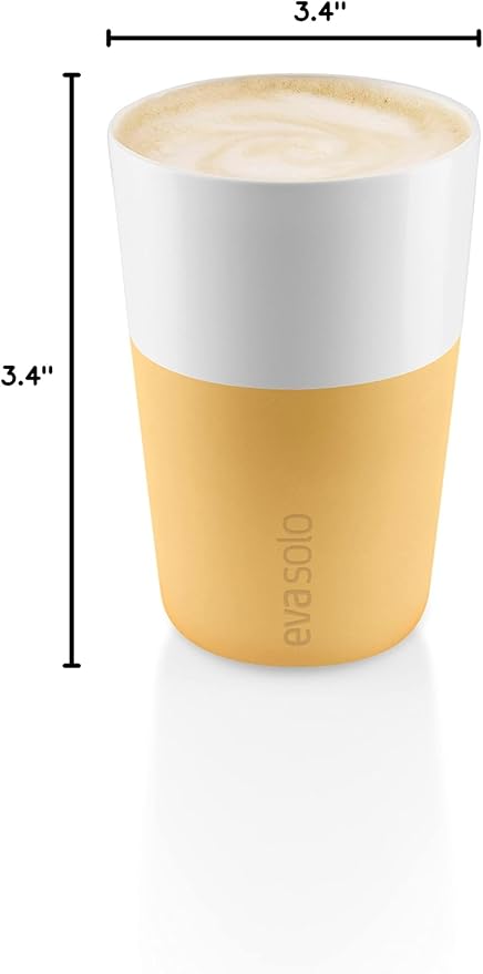 Eva Solo | 2 Cafe Latte Tumbler Mugs | 12 oz Porcelain Coffee Cup Tumblers with Silicone-coated Grip | Dishwasher Safe | Danish Design, Functionality & Quality | Golden Sand