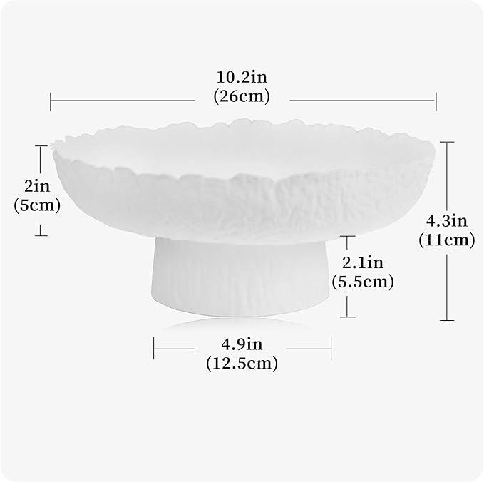 Large Glass Fruit Bowl for Kitchen Counter Decorative Centerpiece Bowl for Table Home Déco, White Hammered