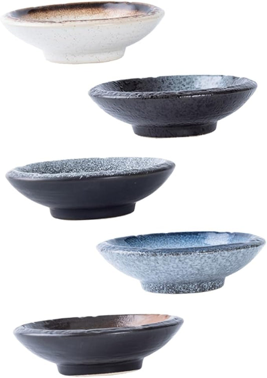 5pcs Ceramic Sauce Dishes for Dipping Seasoning Plate Vinegar Dish Assorted Patterns Decorative Appetizer Plates