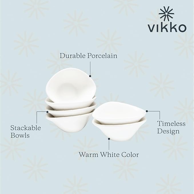 Vikko Small Dipping Bowls, Set of 4 Mini Ceramic Charcuterie Bowls, 1 Ounce Round Soy Sauce Dish