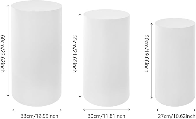 Flower Cylindrical Display Stands 3Pcs Cylinder Cake Pedestal Stands White Round Table Display Rack for Wedding Birthday Party