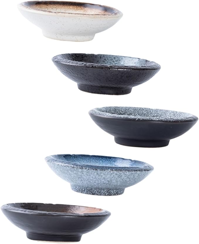 PRETYZOOM 5Pcs Ceramic Sauce Dishes Set Assorted Color Condiment Plates Small Seasoning Dishes for Appetizers Versatile for Dipping and Serving