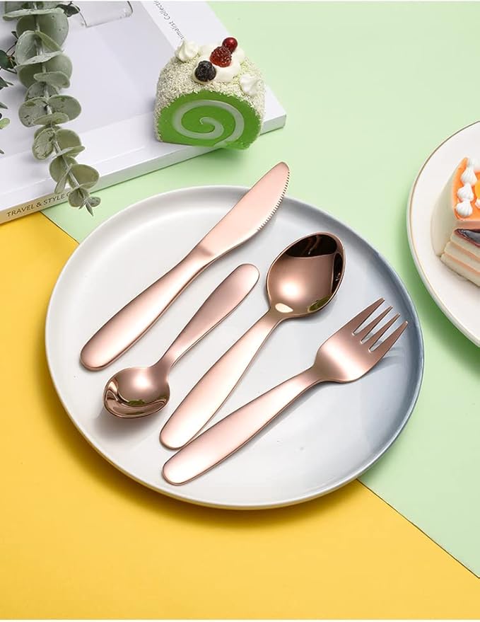Stainless Steel Customized Rainbow Kids Silverware 2/3/4 Pieces Set,Engraving Name Knife Forks Spoon Set,Personalized Children's name tableware, Customized Flatware Set Rose Gold