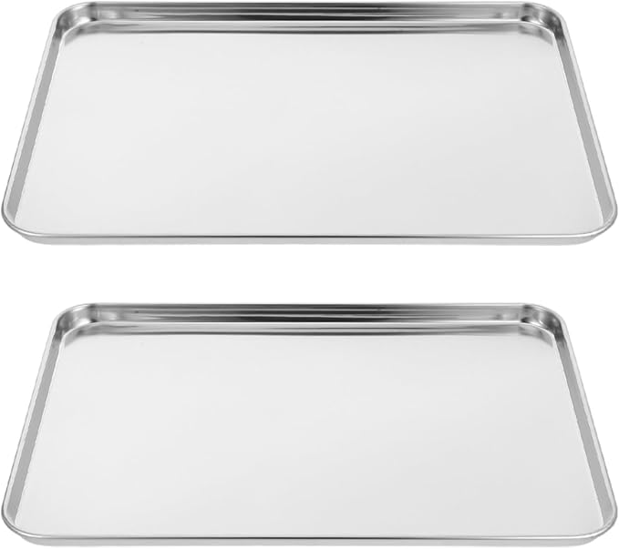 Healifty 2pcs Stainless Steel Steaming Tray Chinese Liangpi Steamer Pan Rectangular Serving Tray Platter Easy Clean Modern Minimalist Style