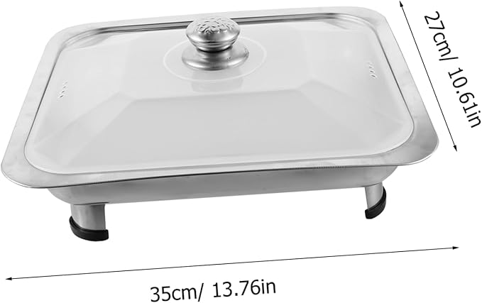 BESTOYARD Stainless Steel Buffet Serving Tray with Lid Long Rectangular Food Holder for Catering Four-Legged Metal Tray for Parties and Gatherings