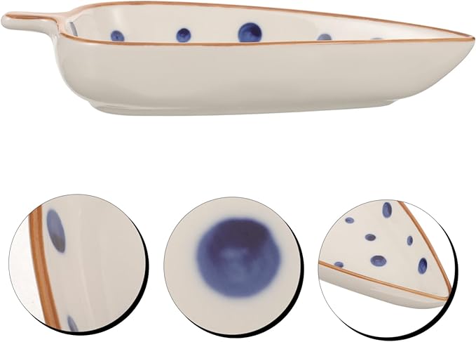 GANAZONO Ceramic Leaf-shaped Snack Plate for Appetizers and Dipping Sauces Hand-painted - for Home and Restaurant Use Unique Condiment Serving Dish