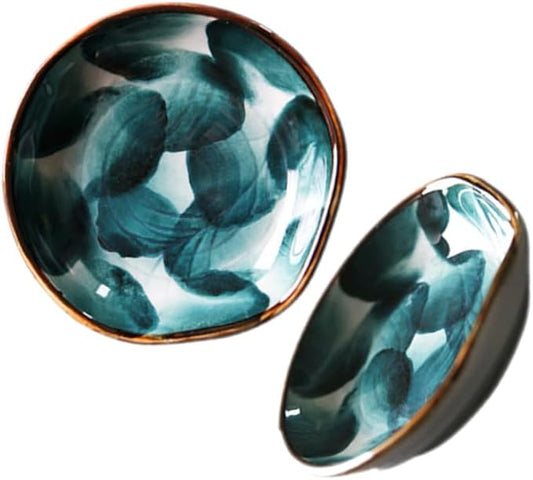 2PCS Handcrafted Ceramic Plates Small Handpainted Snack Dishes for Boys and Girls Retro Japanese Style Sauce and Dipping Bowls for Appetizers and Condiments