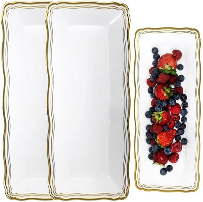's Aristocrat Collections: 13.75 X 6 inches Narrow Serving Trays White & Gold Border: BPA Free for All Occasions: 12CT