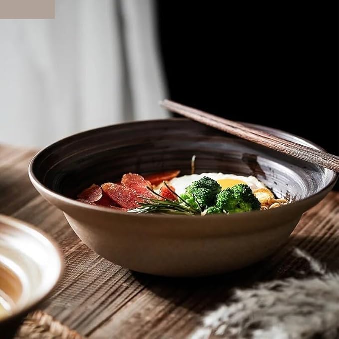 SONGCHAO Party Supplies Dish Plate Ceramic Vegetable Salad Plate Round Retro Tableware Salad Bowls Dinner Plate Restaurant Creative Noodle Ramen Bowls Soup Basins Party Plates (Color : B 8 inch)