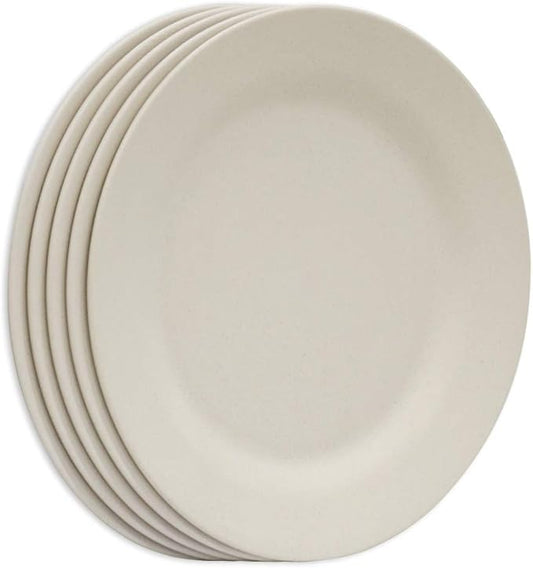 5 Pack 11 Inch Dinner Plate Set, Extra Large Pasta Plates, Unbreakable Dishes, Lightweight Wheat Straw Salad Dinnerware, Reusable Fiber Dessert Tableware (Beige)