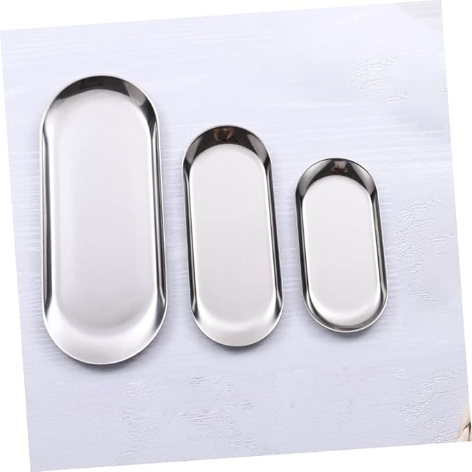 PRETYZOOM Stainless Steel Jewelry Tray Small Serving Platter Storage Plate Food Tray Tabletop Adornment for Home Restaurant