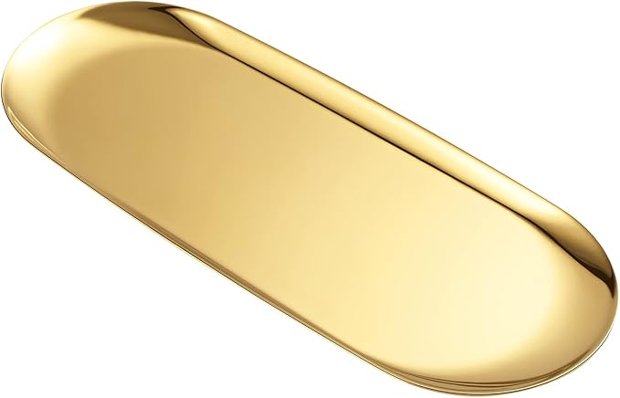 Golden Oval Stainless Steel Tray (30cm x 12cm) – Mini Coffee Table Tray for Jewelry, Cosmetic & Candle | Full Mirror-Polished Surface with Vacuum Coating – No Fading, No Discoloration